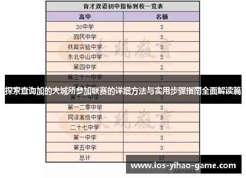探索查询加的夫城所参加联赛的详细方法与实用步骤指南全面解读篇